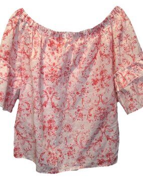Hester & Orchard Floral Off the Shoulder Layered Sleeve Linen Blend Top L